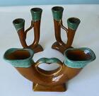 Vintage Van Briggle Pottery Drip Glaze Vase Double Spout w/2 Matching Bud Vases