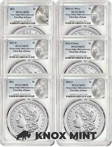 2021 Morgan & Peace Dollar Complete 6 Coin Set PCGS MS70 First Day of Issue