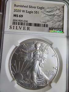 2020 W $1 NGC MS69 BURNISHED SILVER AMERICAN EAGLE SILVER