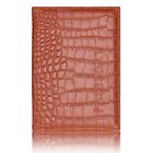 CROCODILE Patternd Leather Passport Cover Travel Document Holder Wallet BROWN