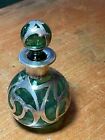 Antique Art Nouveau Green Sterling Silver Overlay Perfume Bottle With Stopper