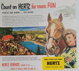 Hertz Rental Car Wild Horse Ranch Pool Tucson Arizona Ad NatGeo 1952 ~6.5x10