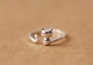 Adorable Cute Kitten Cat Silver SP Adjustable Ring