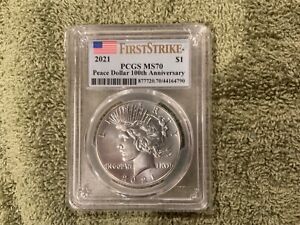 New Listing2021  $1 MS70 PCGS PEACE SILVER DOLLAR First Strike Flag Label