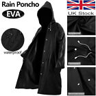 Men's long black raincoat MountaineeringHikingWindproof hooded drawstring poncho