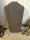 LOFT Signed, Fashion, Gold & Silver Tone, Clear Glass Accents Long Necklace.