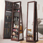 360° Swivel Wood Jewelry Cabinet Lockable Armoire Full Length Mirror w/Shelves