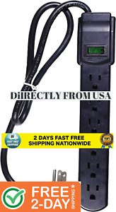 6 Outlet Surge Protector Power Strip Electric Cord Right Angle Plug Switch Black