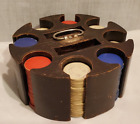 Vintage Wood Poker Chip Spinning Caddy & Wood Poker Chips