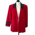 Vintage Wool Blazer Red Womens Size Large Black Nylon Cashmere Leather Trim