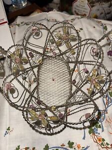 Vintage Silver Wire Beaded Floral Butterfly Basket Beautiful Shiny Sturdy Rare