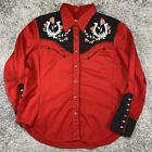 Scully Western Shirt Women's XL Red Embroidered Pearl Snap Roses Horseshoes