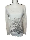 Lucky Brand White Black and White Floral Ribbed Long Sleeve T-Shirt Size XL