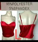 🆕Red Satin Silky Bustier Corset Silver Chain Straps Crop Top~ Size L