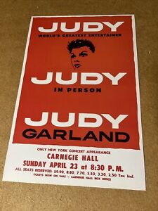 New ListingJudy Garland 1961 Carnegie Hall New York Cardstock Concert Poster 12