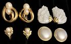 Lot of 4 Pairs of Vintage Estate Clip-On Earrings Gold Tone & Cream Shell Mod