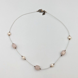 Silpada Rose Quartz Freshwater Pearl Necklace Sterling Silver Collar N1724