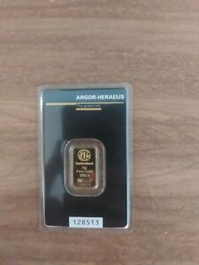 Rare 5 gram Gold Bar Argor Heraeus Gold Bar 999.9 Fine in Assay Card