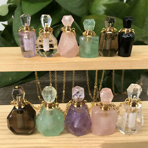 Natural Quartz Crystal Perfume Bottles Pendant Healing Gemstone Necklace Decor