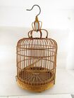 LARGE Vintage Birdcage Round Carved Bamboo Wooden Bird Cage