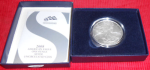 2008 W AMERICAN SILVER EAGLE ONE OUNCE BURNISHED COIN WITH BOX AND COA