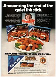 1979 Gorton's Vintage Print Ad, Fish Sticks Portions Store Coupon Boy Crunch!