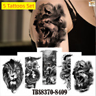5 X Temporary Fake Tattoo Stickers Animal Wolf Lion Waterproof Arm Body Art