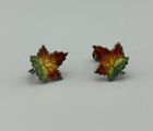 Sterling maple leaf enamel earrings - Clip On - Vintage
