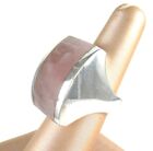 .925 Sterling Silver Statement Ring Rose Quartz Italian Made Modernist Style