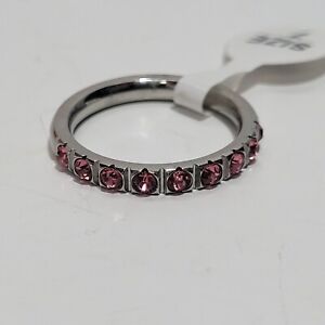 Size 7 Pink Pink Swarovski Rainbow Multicolor Stainless Steel Silver Ring Band