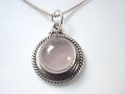 Rose Quartz 925 Sterling Silver Necklace with Rope Style Accented Perimeter