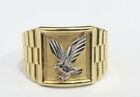 Men 14k Yellow White Real Gold Eagle Bird Lucky Fashion Ring Band Flying Size 10