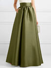 Women Satin Skirt New A-line Floor Length Solid Color High Waist Dress Elegant