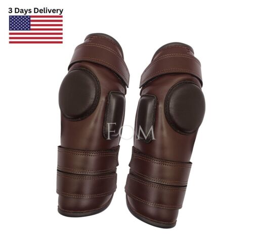 Professional Knee Pads Polo Riding Knee Pads Leather 3 Straps Padded Knee Guards