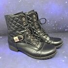 G By Guess Combat Boots Women Size 8 M Black GGBYSON-T Quilted Zip Up Buckle
