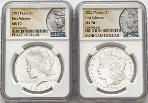 2023 P SILVER PEACE/MORGAN DOLLAR SET FIRST RELEASES PHILADELPHIA NGC MS70