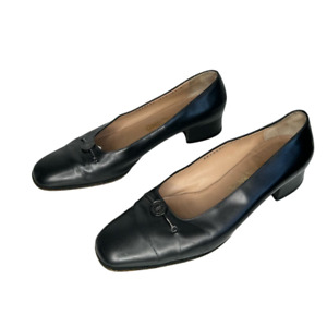 Ferragamo Womens Low Heel Black Italian Leather Shoes Career Comfort SIZE 8.5
