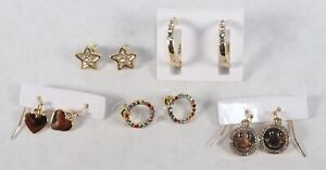 Lot 5 Gold Tone Crystal Heart Star Smiley Face Earrings New