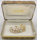 Ming's Hawaii Cultured Pearls on 14K Gold Leaf Branch Small Brooch Pin