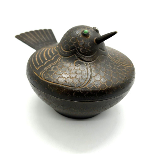 Vtg Midcentury Bronze Bird Avian Incense Vessel Blue Eyes MCM Design Japan