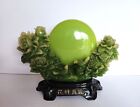 Vintage Chinese Jade Green Large Carved Resin Moon & Flower Sculpture In Box
