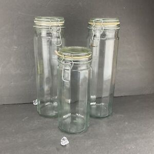Vintage Hermetic Green Tint 12 Sided Glass Storage Jar Made In Italy 9.75” & 13”