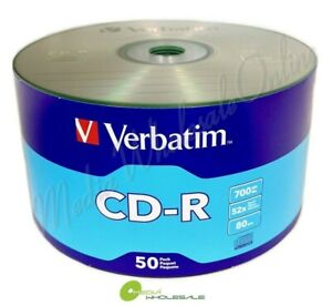 50 VERBATIM Blank 52X CD-R CDR Branded Logo 700MB Media Disc