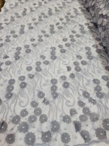Gray Lace 3d Off White Floral Embroidery Fabric By The Yard Fashion Dress Quince