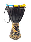 Percussion Bongo Djembe Hand Drum Circle Instrument Carved Wood 14” X 7”