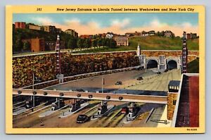 Postcard New Jersey Entrance to Lincoln Tunnel Weehawken NYC Linen  E991
