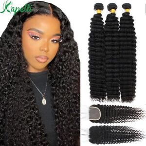 10A Pineapple Deep Wave Human Hair 3Bundles With 4x4 Lace Closure Brazilian Weft