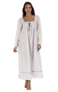 The 1 For U Martha Long Sleeve Cotton Night Gown Size XXL Purple Floral Maxi