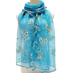 Blue Flower Embroidered Scarf Elegant Solid Breathable Shawl Women Windproof New