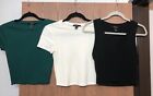 Forever 21 Ribbed Knit Green Black Cream Casual Short Sleeve Crop Tops Size S